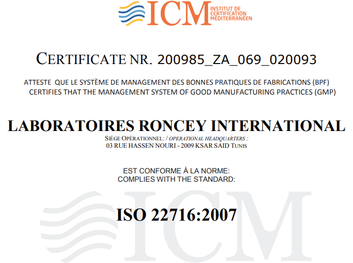 iso certificat roncey